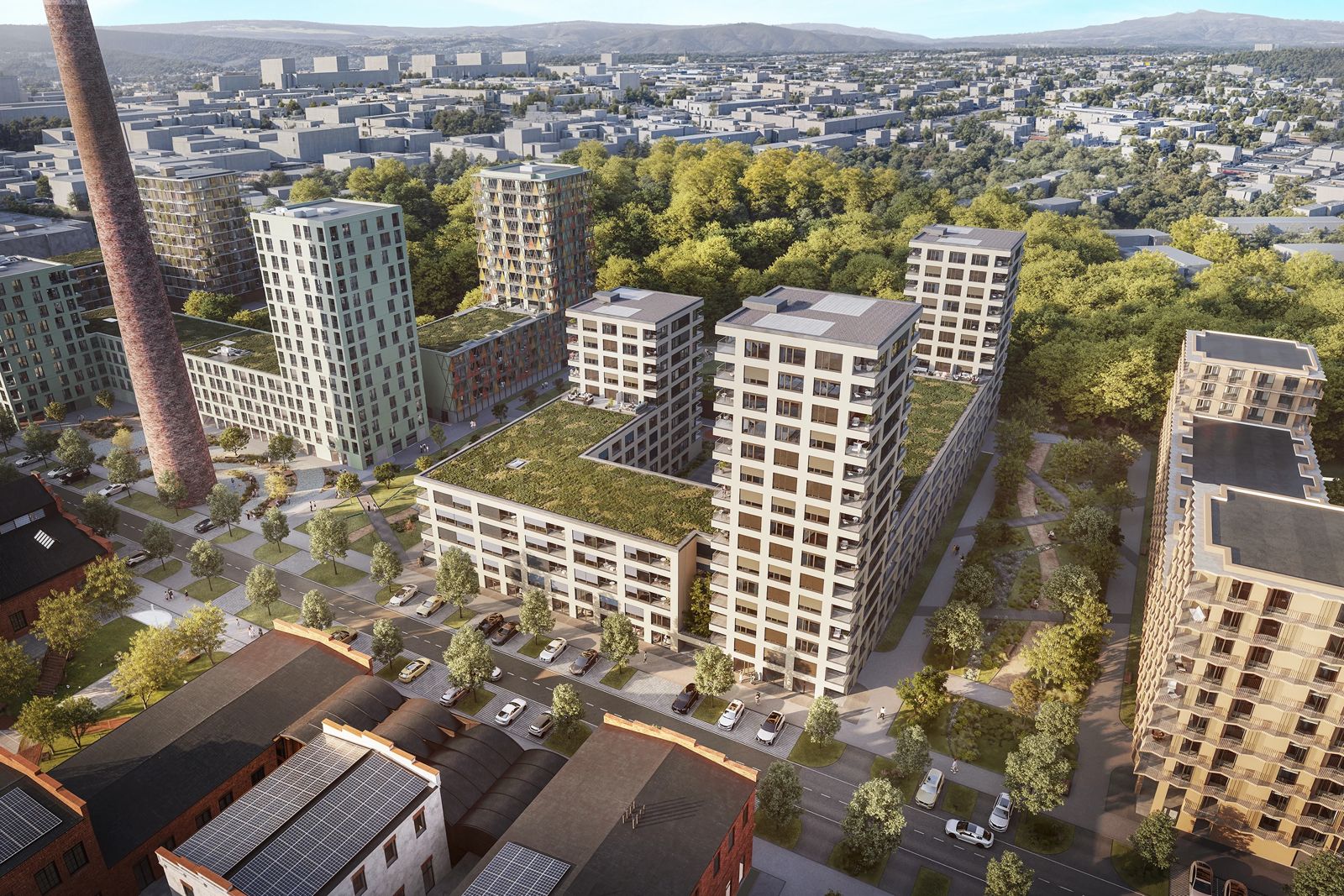 Letecká vizualizace 5. etapy projektu Nová Papírna v Plzni